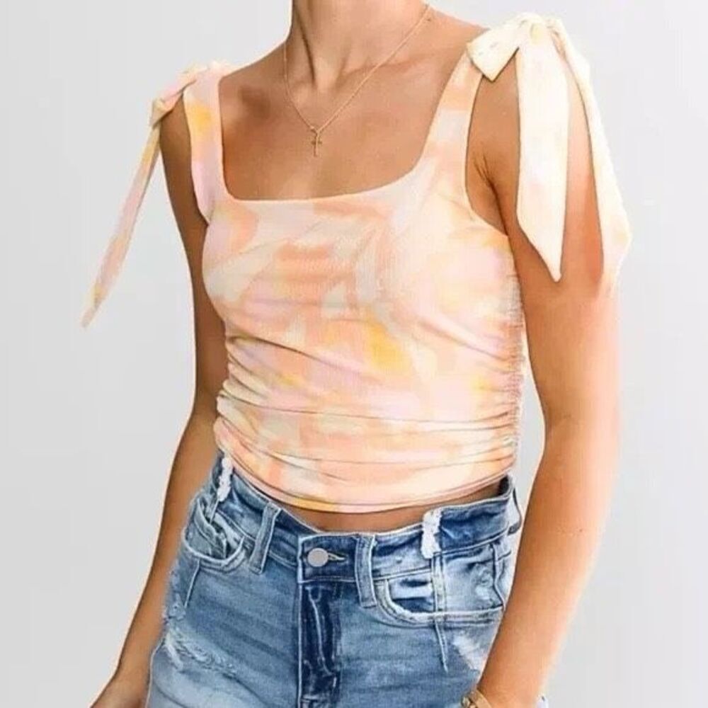 Free People Avenue Ruched Tank Top in Ivory Combo Size Small